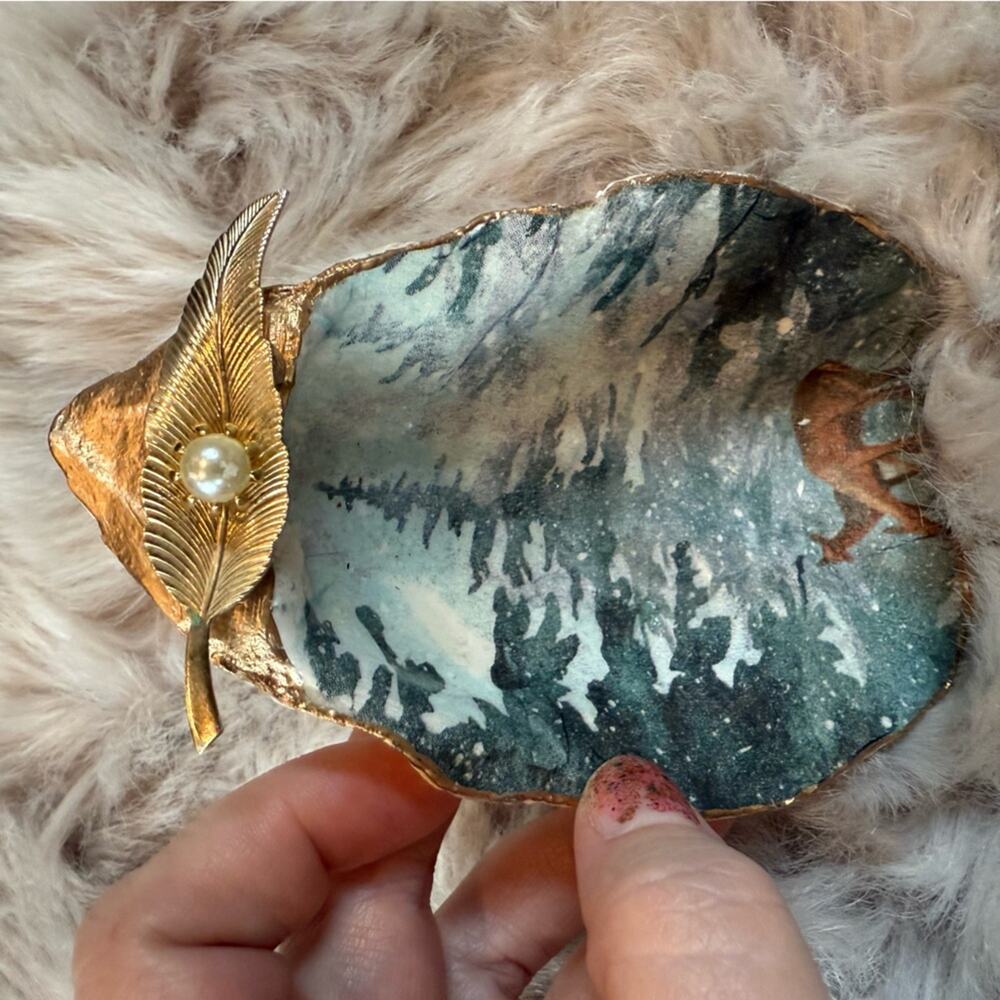 Gold and Blue Nature-Inspired Decorative Dish